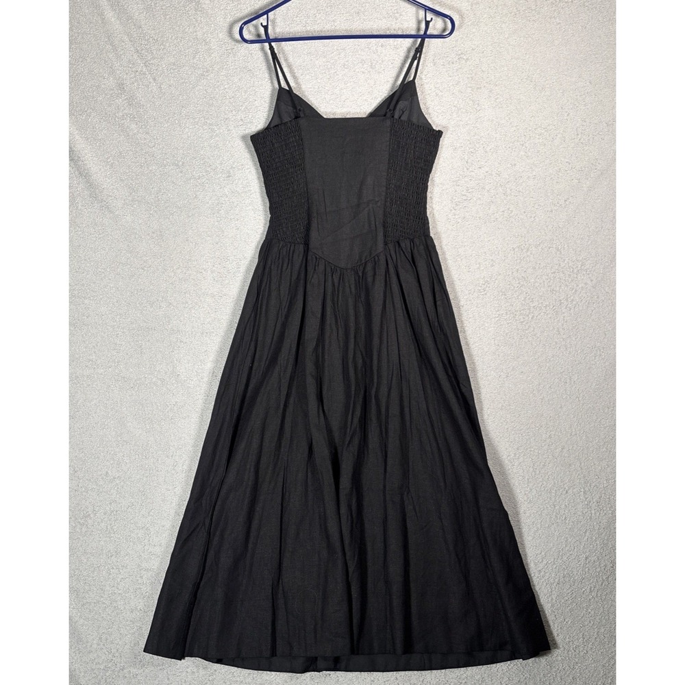 House of Harlow 1960 Black Linen Blend Midi Dress Smocked Back Small NWT - Picture 2 of 16